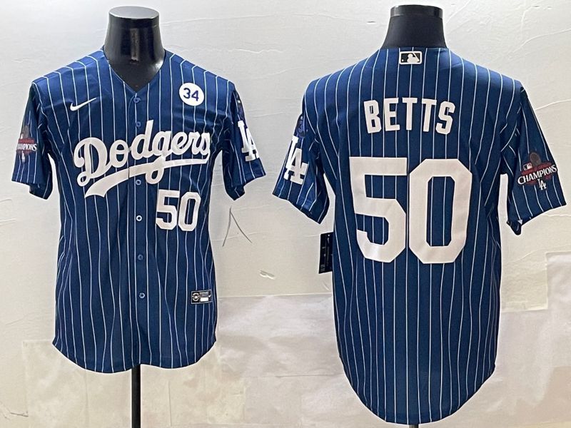 Men Los Angeles Dodgers 50 Betts Blue Stripe Game Nike 2025 MLB Jersey style 4